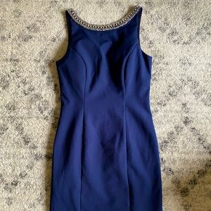 Royal Blue High Collar rhinestone mini dress